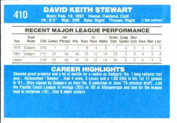 1982 Donruss #410 Dave Stewart Back