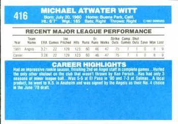 1982 Donruss #416 Mike Witt Back