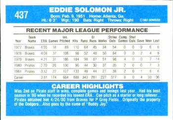 1982 Donruss #437 Eddie Solomon Back
