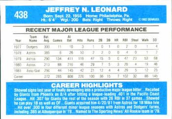 1982 Donruss #438 Jeff Leonard Back