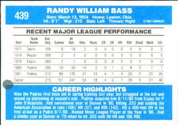 1982 Donruss #439 Randy Bass Back