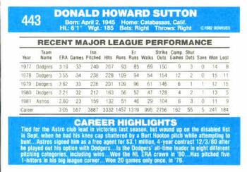 1982 Donruss #443 Don Sutton Back