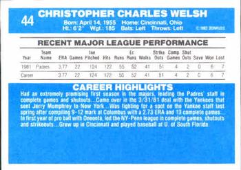1982 Donruss #44 Chris Welsh Back