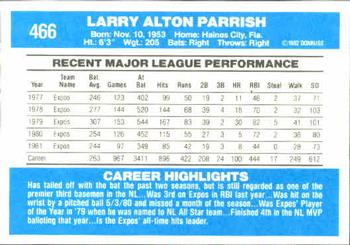 1982 Donruss #466 Larry Parrish Back