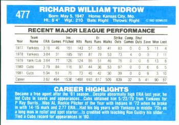1982 Donruss #477 Dick Tidrow Back