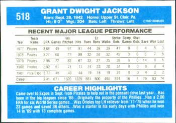 1982 Donruss #518 Grant Jackson Back
