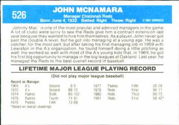 1982 Donruss #526 John McNamara Back