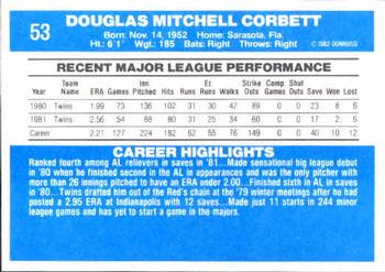 1982 Donruss #53 Doug Corbett Back
