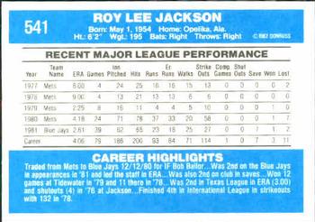 1982 Donruss #541 Roy Lee Jackson Back