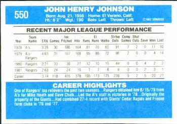 1982 Donruss #550 John Henry Johnson Back