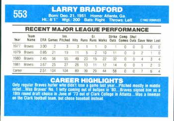 1982 Donruss #553 Larry Bradford Back