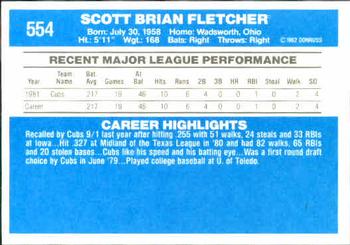 1982 Donruss #554 Scott Fletcher Back