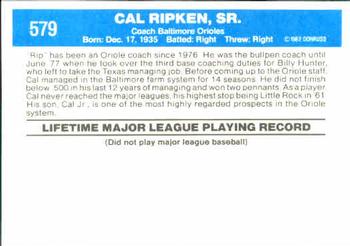1982 Donruss #579 Cal Ripken, Sr. Back