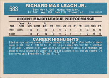 1982 Donruss #583 Rick Leach Back