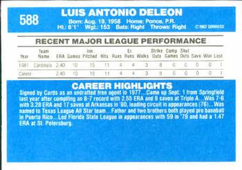 1982 Donruss #588 Luis DeLeon Back