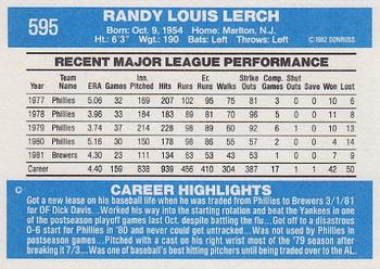 1982 Donruss #595 Randy Lerch Back