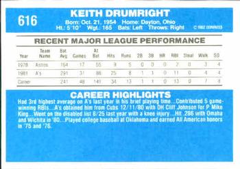 1982 Donruss #616 Keith Drumright Back