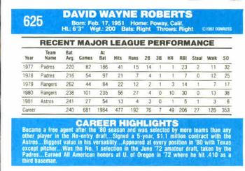 1982 Donruss #625 Dave Roberts Back