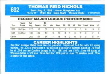 1982 Donruss #632 Reid Nichols Back