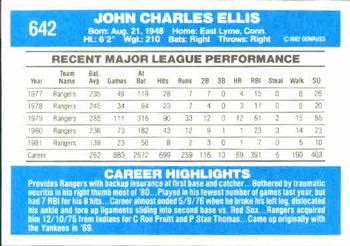 1982 Donruss #642 John Ellis Back