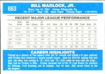 1982 Donruss #653 Bill Madlock Back