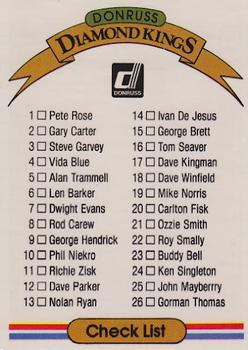 1982 Donruss #NNO Diamond Kings Checklist 1-26 Front