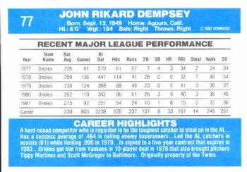 1982 Donruss #77 Rick Dempsey Back