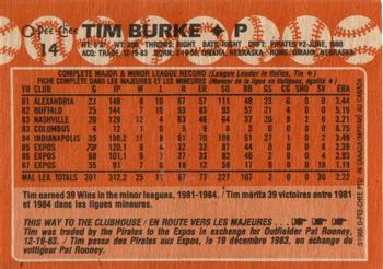 1988 O-Pee-Chee #14 Tim Burke Back