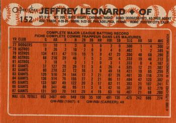 1988 O-Pee-Chee #152 Jeffrey Leonard Back