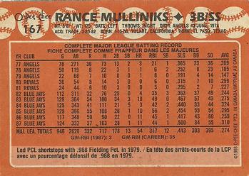 1988 O-Pee-Chee #167 Rance Mulliniks Back