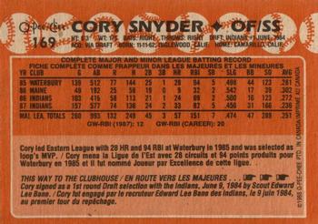 1988 O-Pee-Chee #169 Cory Snyder Back