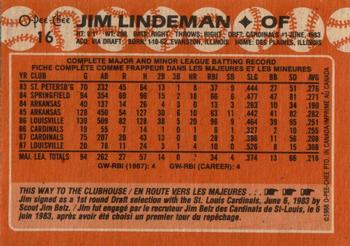 1988 O-Pee-Chee #16 Jim Lindeman Back