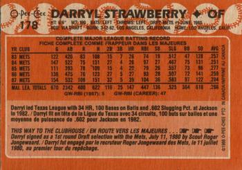 1988 O-Pee-Chee #178 Darryl Strawberry Back