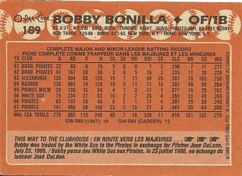1988 O-Pee-Chee #189 Bobby Bonilla Back