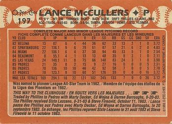 1988 O-Pee-Chee #197 Lance McCullers Back