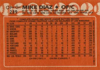 1988 O-Pee-Chee #239 Mike Diaz Back
