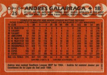 1988 O-Pee-Chee #25 Andres Galarraga Back