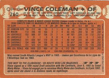 1988 O-Pee-Chee #260 Vince Coleman Back