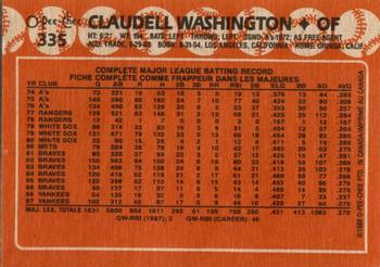 1988 O-Pee-Chee #335 Claudell Washington Back