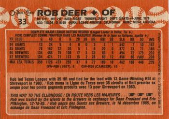 1988 O-Pee-Chee #33 Rob Deer Back
