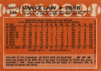 1988 O-Pee-Chee #346 Vance Law Back