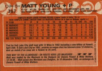 1988 O-Pee-Chee #367 Matt Young Back