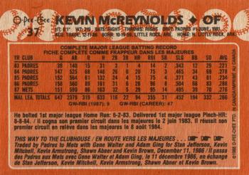 1988 O-Pee-Chee #37 Kevin McReynolds Back