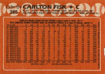 1988 O-Pee-Chee #385 Carlton Fisk Back