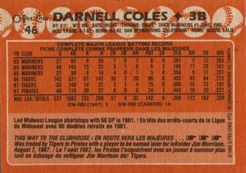 1988 O-Pee-Chee #46 Darnell Coles Back