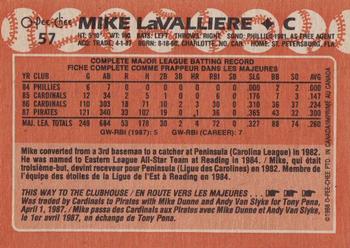 1988 O-Pee-Chee #57 Mike LaValliere Back