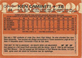 1988 O-Pee-Chee #64 Ken Caminiti Back