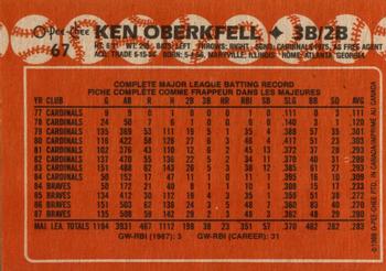 1988 O-Pee-Chee #67 Ken Oberkfell Back