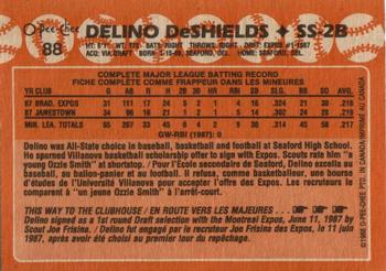 1988 O-Pee-Chee #88 Delino DeShields Back