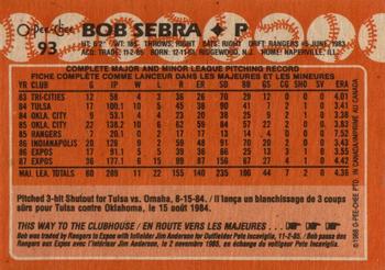 1988 O-Pee-Chee #93 Bob Sebra Back
